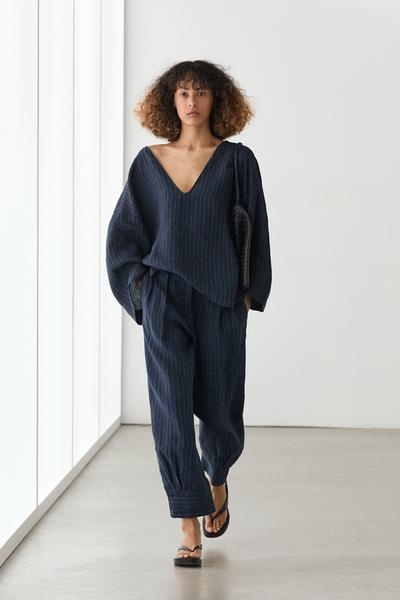 Massimo Dutti Рубашка из льна в полоску с деталями на спине