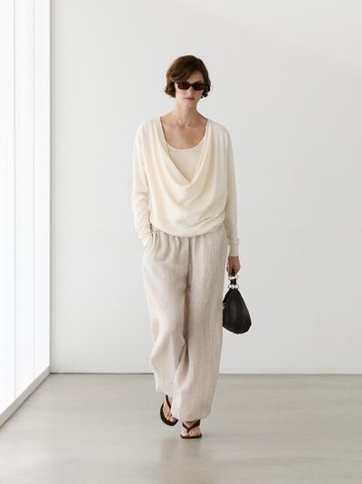 Massimo Dutti Трикотажный свитер из хлопкового смесового волокна с воротником-хомутом