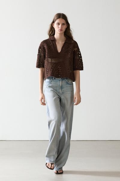 Massimo Dutti Поло-футболка из смесового хлопка с крючком купить с доставкой.