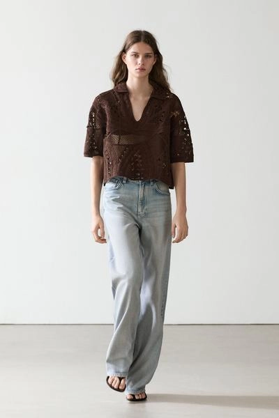 Поло-футболка из смесового хлопка с крючком- Заказать в России