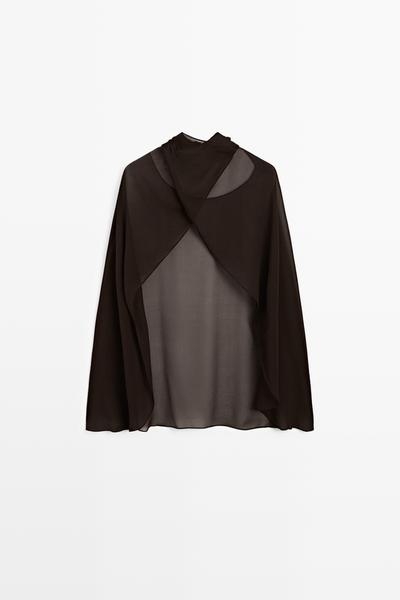 Massimo Dutti Пончо из 100% шелка мульберри с перекрестным дизайном