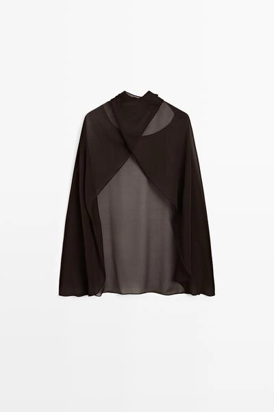 Пончо из 100% шелка мульберри с перекрестным дизайном- Заказать в России