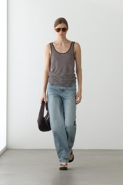 Massimo Dutti Полосатый льняной топ на бретелях