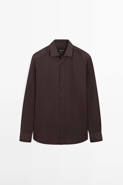 Рубашка из 100% льна в стиле slim fit- Заказать в России