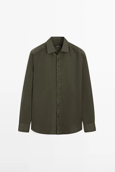 Рубашка из 100% льна в зауженном крое- Заказать в России