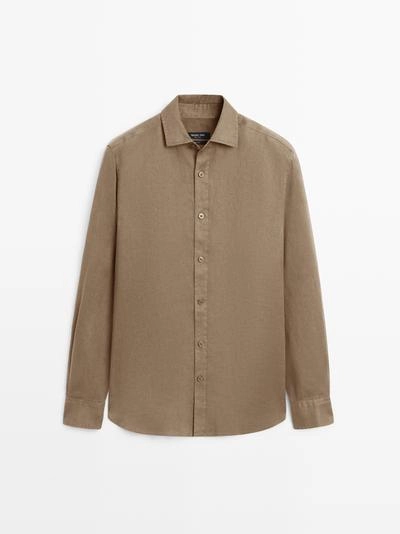 Рубашка из 100% льна в плотной посадке- Заказать в России