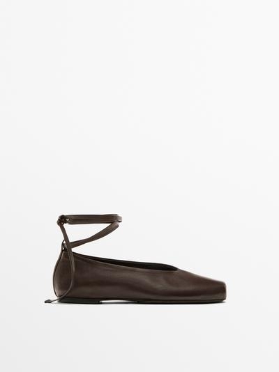 Massimo Dutti Балетки из кожи с завязками
