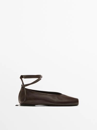 Балетки из кожи с завязками- Заказать в России