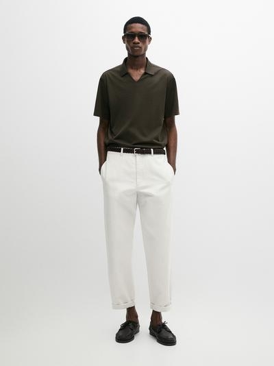 Massimo Dutti Поло с V-образным вырезом из хлопка