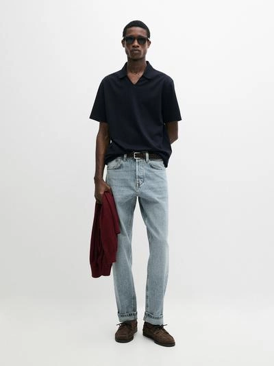 Поло с v-образным вырезом из хлопка- Заказать в России