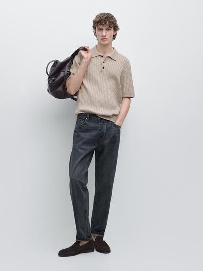 Massimo Dutti Поло-свитер из хлопкового микса с косами