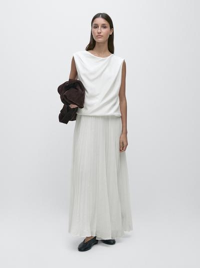 Massimo Dutti Длинное платье с сочетающимся цветом и деталями в складку