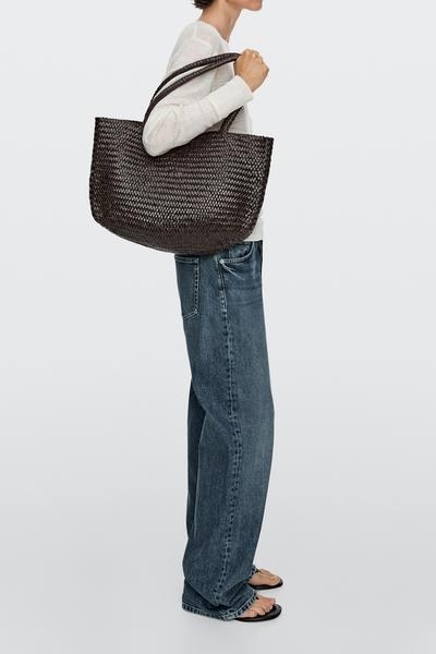 Massimo Dutti Сумка-тоут из плетеной натуральной кожи