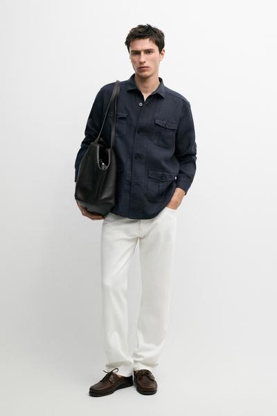 Massimo Dutti Рубашка-кепроф с карманами из тяжелого льна купить с доставкой.