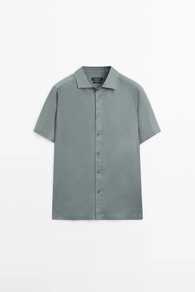 Рубашка из 100% льна с короткими рукавами- Заказать в России
