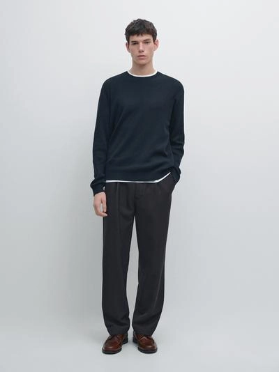 Хлопковый трикотажный свитер с круглым вырезом- Заказать в России