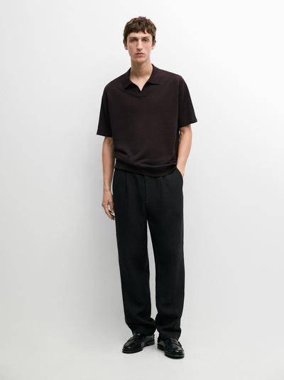 Massimo Dutti Водолазка-поло из льна с V-образным вырезом