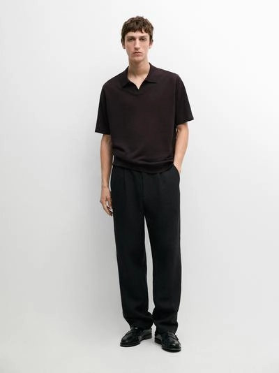 Водолазка-поло из льна с v-образным вырезом- Заказать в России