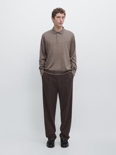 Massimo Dutti Вязаный свитер из шерсти с воротником-поло