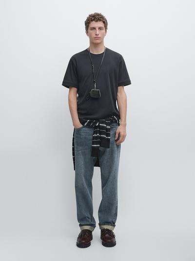 Massimo Dutti Футболка из 100% хлопка с контрастным воротником