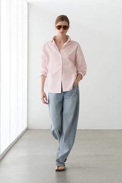 Massimo Dutti Рубашка из хлопкового поплина с деталями линий