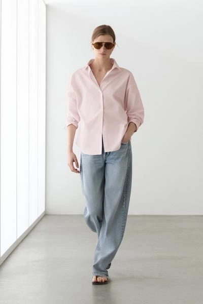 Рубашка из хлопкового поплина с деталями линий- Заказать в России