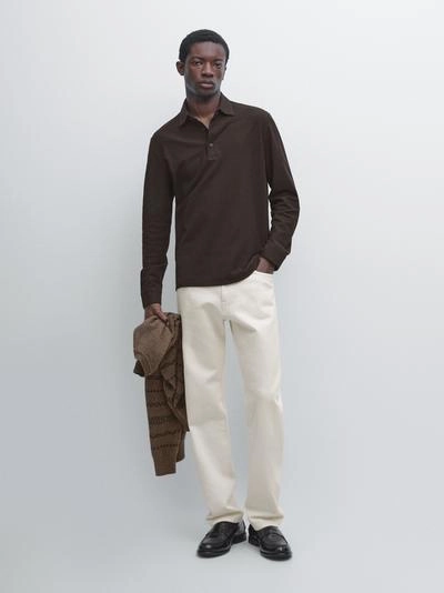 Поло с длинными рукавами из текстурированного пике- Заказать в России