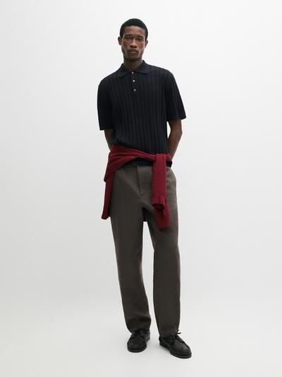 Massimo Dutti Поло-свитер с косами из смесового хлопка