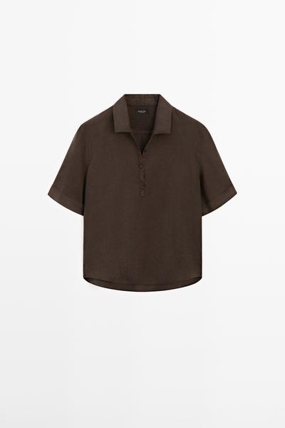 Massimo Dutti Блузка из льна с воротником-поло