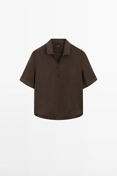 Блузка из льна с воротником-поло- Заказать в России