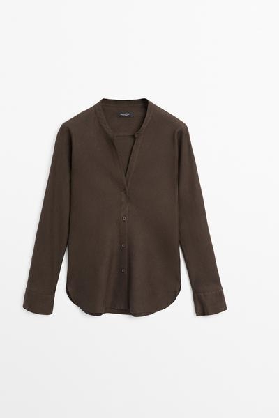 Massimo Dutti Рубашка с воротником стойка из 100% льна