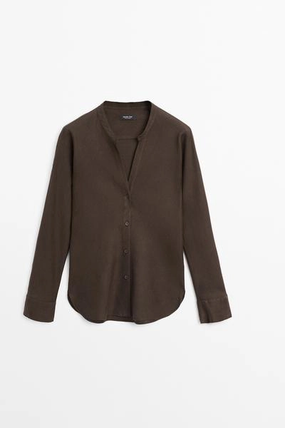 Рубашка с воротником стойка из 100% льна- Заказать в России