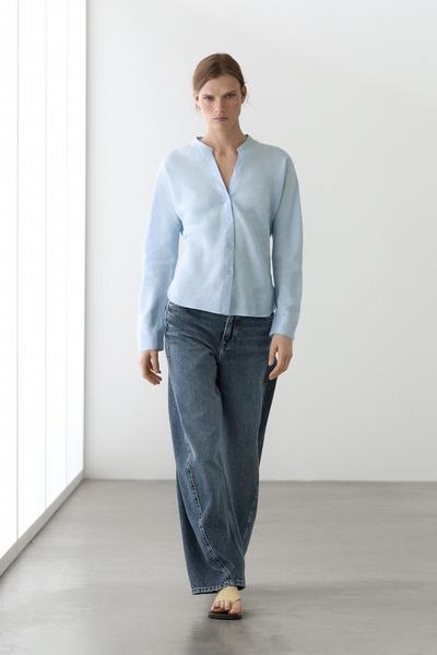 Massimo Dutti Рубашка с воротником-стойкой из 100% льна