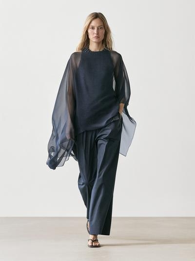 Massimo Dutti Асимметричная шелковая накидка с вырезом