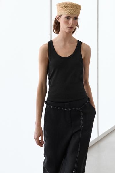 Massimo Dutti Кожаный ремень с деревянными бусинами