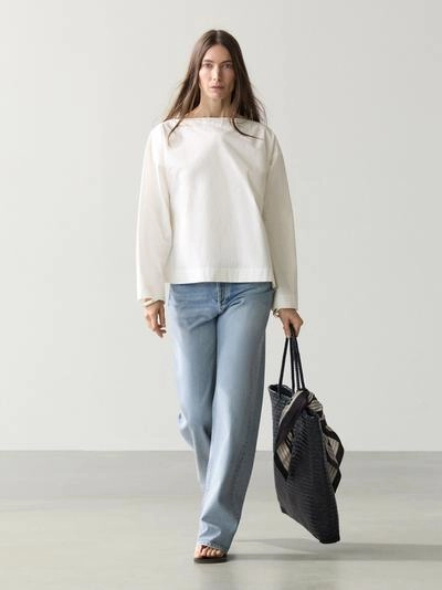 Блуза с лодочным вырезом из поплина- Заказать в России