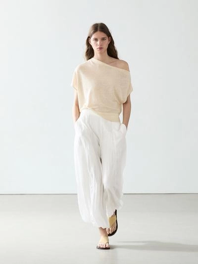 Текстурированные брюки-саруэль с линейной посадкой- Заказать в России