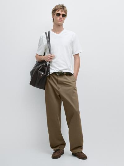 Massimo Dutti Футболка с V-образным вырезом из 100% хлопка