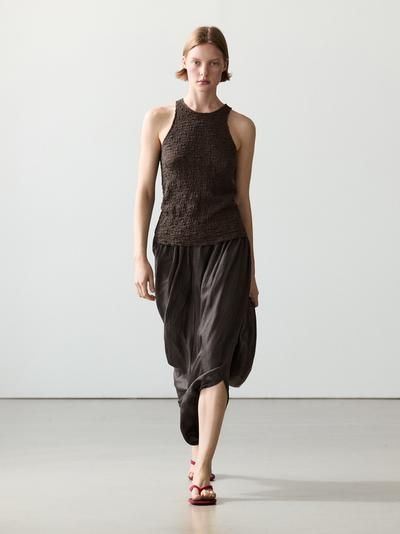 Massimo Dutti Топ с галстуком на шее из текстурированной ткани