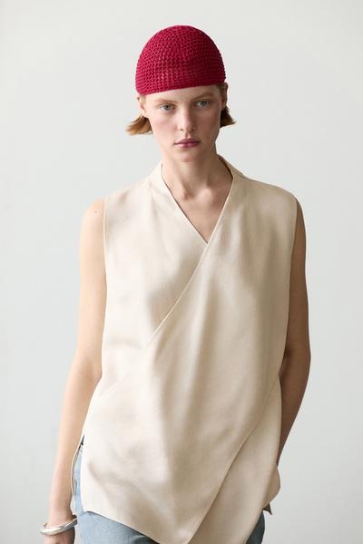 Massimo Dutti Шапка-бини из смесового хлопка с кружевным узором