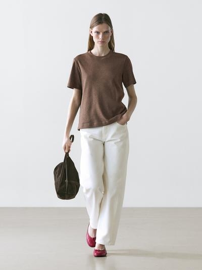 Massimo Dutti Футболка поло из 100% хлопкового интерлока с круглым вырезом