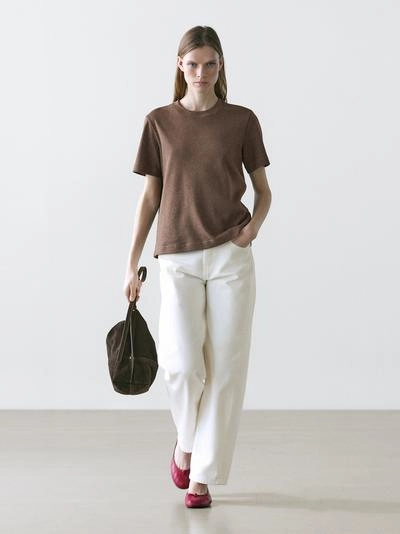 Massimo Dutti Футболка поло из 100% хлопкового интерлока с круглым вырезом