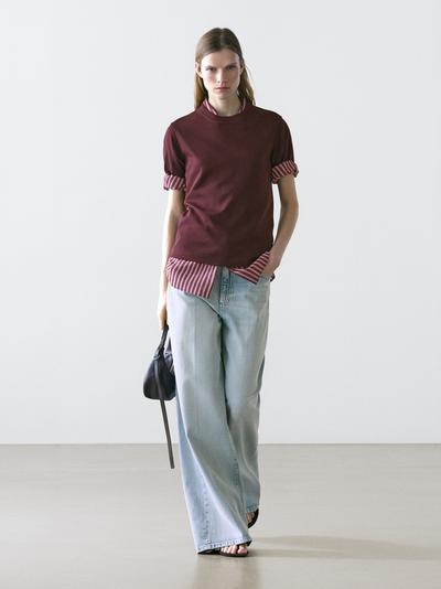 Massimo Dutti Футболка с круглым вырезом из 100% хлопкового интерлока