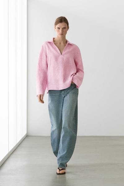 Massimo Dutti Блузка с воротником с лацканами из 100% льна купить с доставкой.