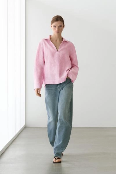 Massimo Dutti Блузка с воротником с лацканами из 100% льна