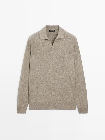 Свитер с воротником-поло из хлопкового смесового трикотажа- Заказать в России