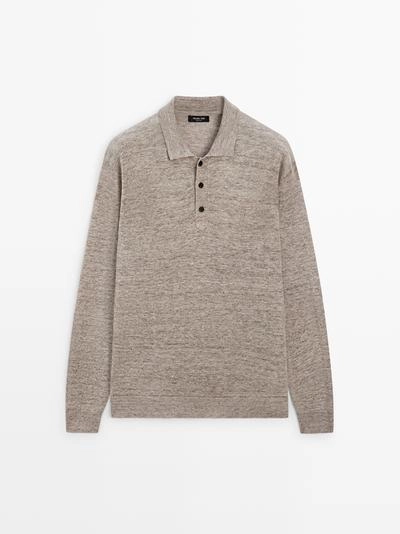 Вязанный свитер с воротником поло из льна- Заказать в России