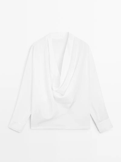 Massimo Dutti Рубашка с рукавами и драпировкой на воротнике