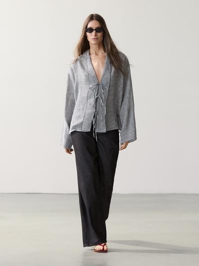 Massimo Dutti Блуза из льняной смеси с завязками купить с доставкой.