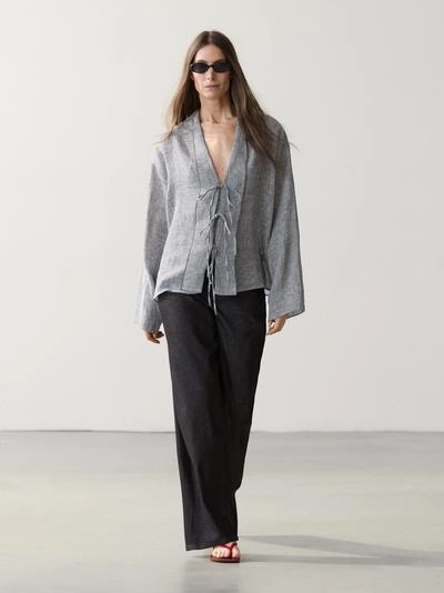 Massimo Dutti Блуза из льняной смеси с завязками